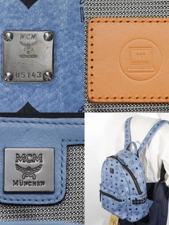 MCM Stark Backpack Daypack Logogram studs light blue leather Women main image 5